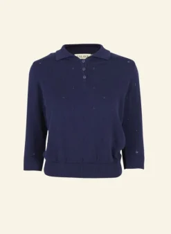 Sale Aila Knitted Cotton Top - Navy Tea Towels