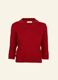 Cheap Aila Knitted Cotton Top - Crimson Red Tea Towels