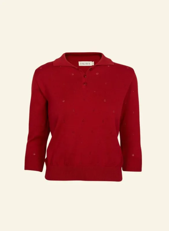 Cheap Aila Knitted Cotton Top - Crimson Red Tea Towels