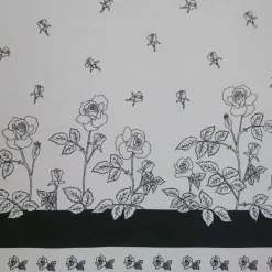 Discount Black and White Roses Fabric - Cotton Twill Tea Towels | Fabric By The Metre