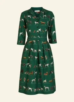 Clearance Cynthia Dress - Green Porcelain Dogs Women Dresses | Tea Towels