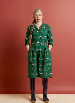 Clearance Cynthia Dress - Green Porcelain Dogs Women Dresses | Tea Towels