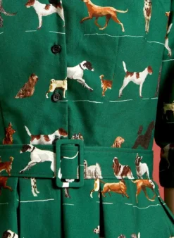 Clearance Cynthia Dress - Green Porcelain Dogs Women Dresses | Tea Towels
