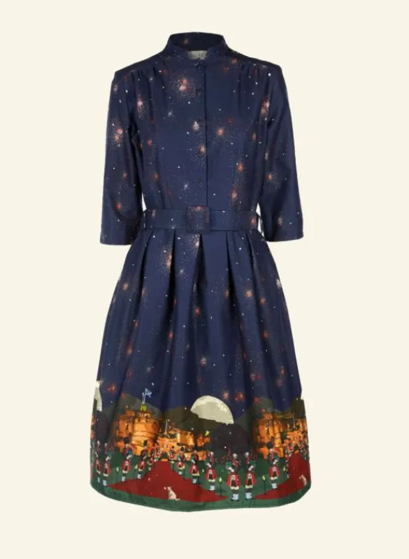 Clearance Cynthia Dress - Navy Edinburgh Castle Women Dresses | Tea Towels