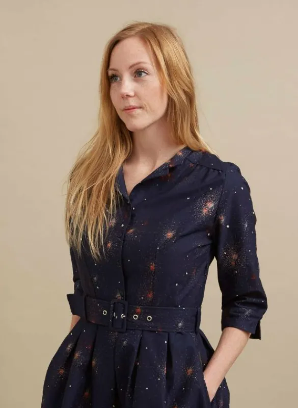 Clearance Cynthia Dress - Navy Edinburgh Castle Women Dresses | Tea Towels