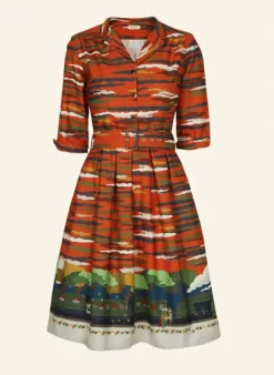 Hot Cynthia Dress - Rust Flying Scotsman Women Dresses | Tea Towels