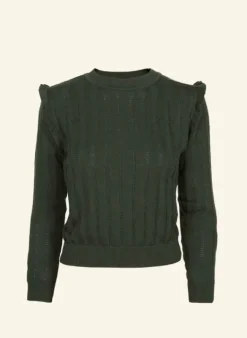 Cheap Diana - Forest Green Ruffle Knitted Top Women Tops & Blouses | Tea Towels