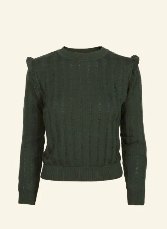 Cheap Diana - Forest Green Ruffle Knitted Top Women Tops & Blouses | Tea Towels