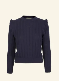 Best Diana - Navy Ruffle Knitted Top Women Tops & Blouses | Tea Towels