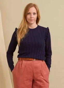 Best Diana - Navy Ruffle Knitted Top Women Tops & Blouses | Tea Towels