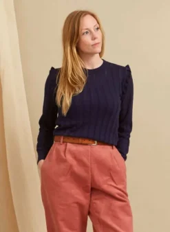 Best Diana - Navy Ruffle Knitted Top Women Tops & Blouses | Tea Towels