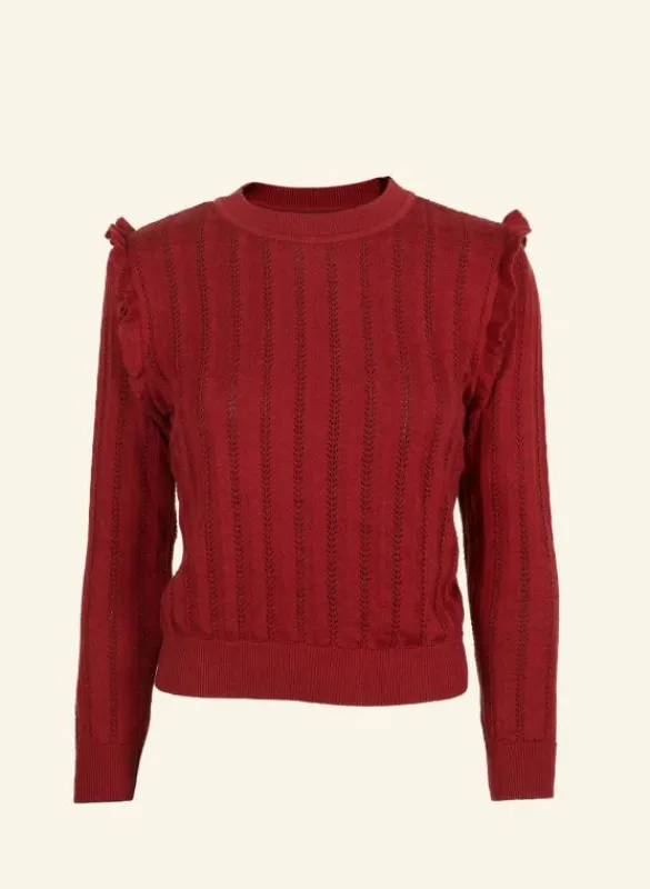 Online Diana Knitted Cotton Top - Red Ruffle Women Tops & Blouses | Tea Towels
