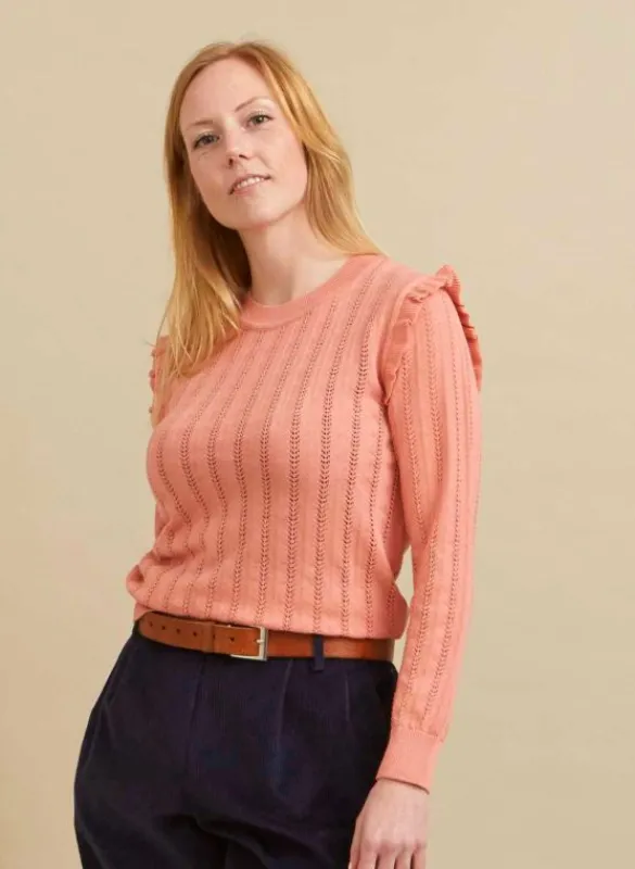 Discount Diana Knitted Cotton Top - Pink Ruffle Women Tops & Blouses | Tea Towels