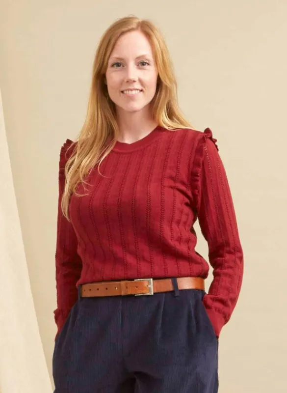 Online Diana Knitted Cotton Top - Red Ruffle Women Tops & Blouses | Tea Towels