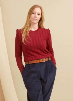 Online Diana Knitted Cotton Top - Red Ruffle Women Tops & Blouses | Tea Towels