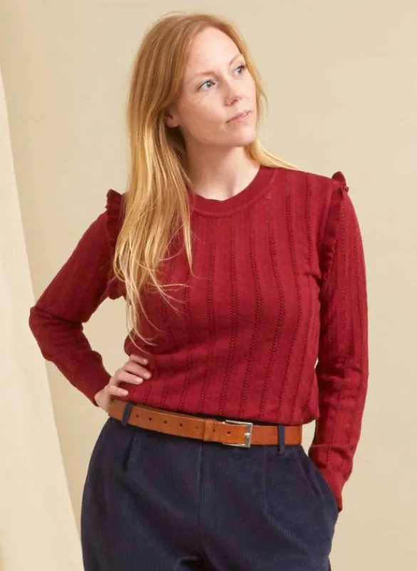 Online Diana Knitted Cotton Top - Red Ruffle Women Tops & Blouses | Tea Towels