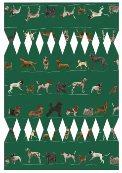 Clearance DIY Christmas Cracker - Green Porcelain Dogs Template Tea Towels