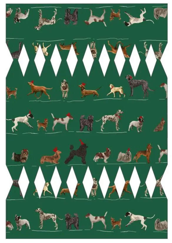 Clearance DIY Christmas Cracker - Green Porcelain Dogs Template Tea Towels