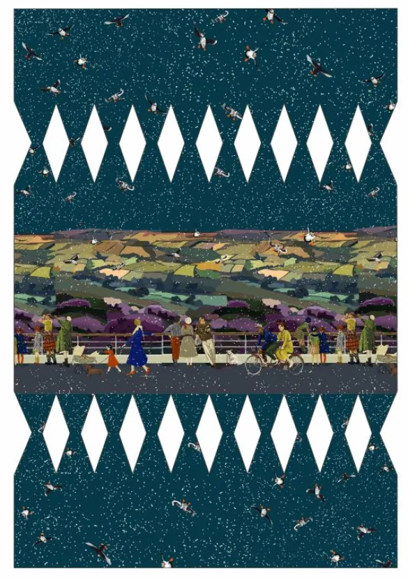 Clearance DIY Christmas Cracker - Teal Yorkshire Dales Template Tea Towels