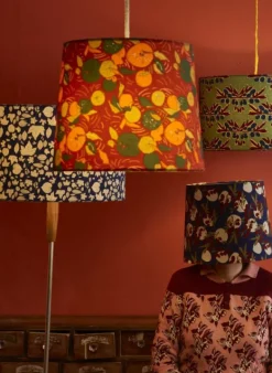 Discount Drum Fringe Lampshade - Navy Autumn Leaves Tea Towels | Lampshades