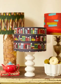 Fashion Drum Lampshade - Green Mid-Century Feather Tea Towels | Lampshades