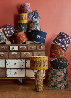 Online Drum Lampshade - Navy Autumn Leaves Tea Towels | Lampshades