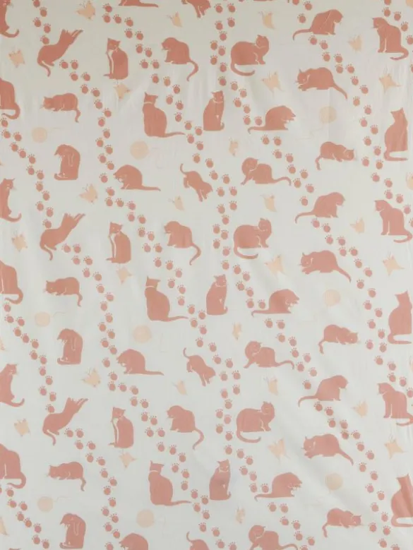 Sale Ecru Large Cat Print Fabric - Cotton Tea Towels | Fabric By The Metre