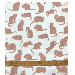 Discount Ecru Small Cat Print Fabric - Cotton Tea Towels | Fabric By The Metre