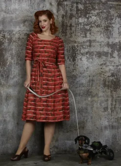 Store Elsie Dress - Rust Sausage Dog Women Dresses | Tea Towels