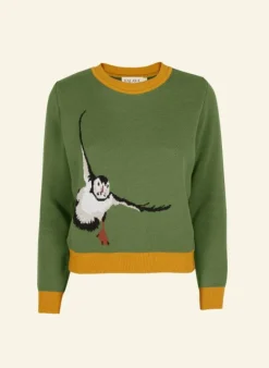 Outlet Esther Long Knitted Jumper - Green Puffin Women Knitwear | Tea Towels