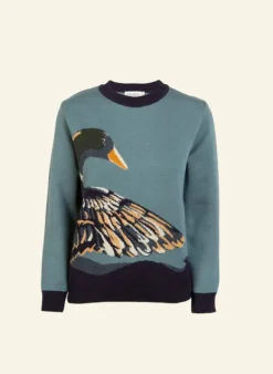 Shop Esther Long Knitted Jumper - Mineral Blue Duck Women Knitwear | Tea Towels