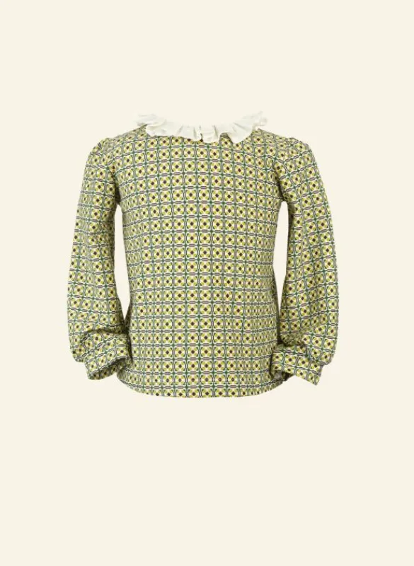 Cheap Ethel Girl's Blouse - Green Check Tea Towels