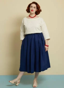 Discount Florence Skirt - Navy Linen Women Skirts | Tea Towels