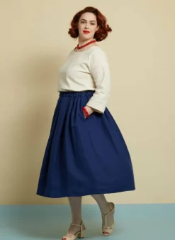 Discount Florence Skirt - Navy Linen Women Skirts | Tea Towels