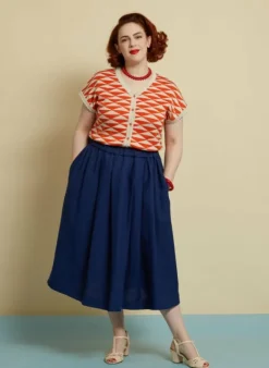 Discount Florence Skirt - Navy Linen Women Skirts | Tea Towels