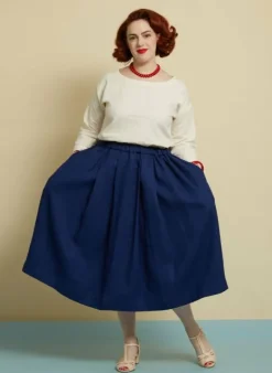 Discount Florence Skirt - Navy Linen Women Skirts | Tea Towels