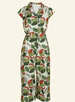 Fashion Francesca - Tencel Cream Zebra Leaf Jumpsuit Women Jumpsuits & Dungarees | Tea Towels