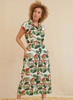 Fashion Francesca - Tencel Cream Zebra Leaf Jumpsuit Women Jumpsuits & Dungarees | Tea Towels