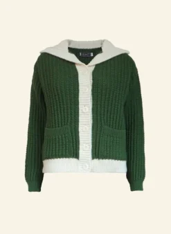 Online Heritage -  100% British Wool Cardigan - Corvette Green Cardigan Women Knitwear | Wool Knitwear