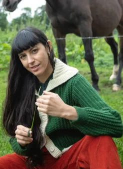 Online Heritage -  100% British Wool Cardigan - Corvette Green Cardigan Women Knitwear | Wool Knitwear