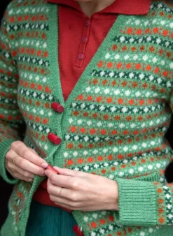 Cheap Heritage - 100% British Wool Cardigan - Popcorn Green Women Knitwear | Wool Knitwear