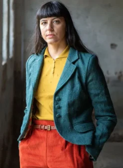 Store Heritage Riding Jacket - Teal with Treasure Map Lining Women Coats & Jackets | Tweed Jackets