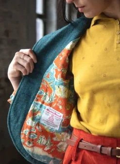 Store Heritage Riding Jacket - Teal with Treasure Map Lining Women Coats & Jackets | Tweed Jackets