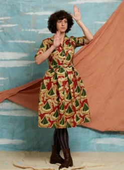 Fashion Ida - Burgundy Sailing Boats Dress Women Dresses | Tea Towels