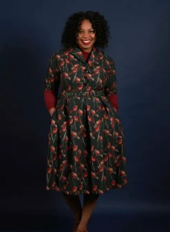 Cheap Ida - Forest Green Robin Dress | 100% Organic Cotton Women Dresses | Tea Towels