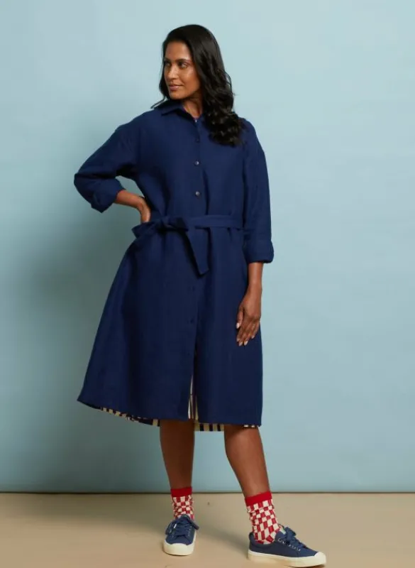 Flash Sale Izzy Dress - Navy Linen Women Dresses | Tea Towels