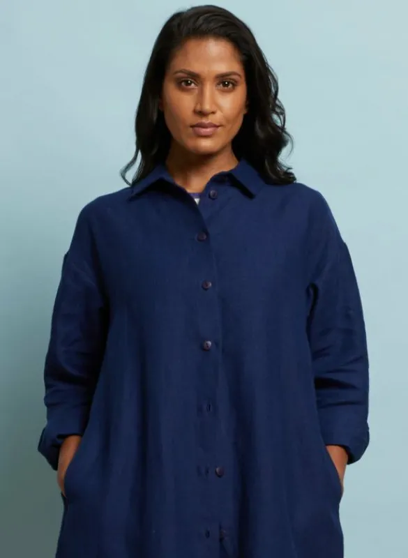 Flash Sale Izzy Dress - Navy Linen Women Dresses | Tea Towels
