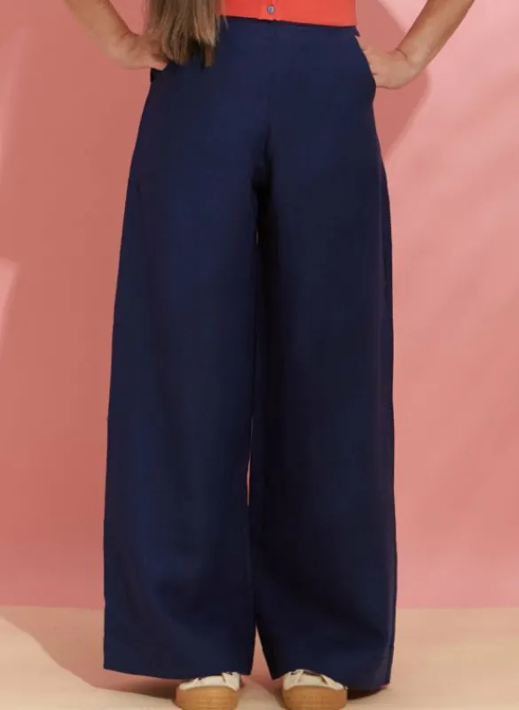 Cheap Josephine Trousers - Navy Linen Women Trousers | Tea Towels