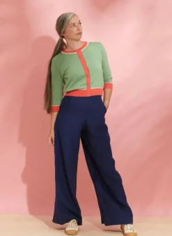 Cheap Josephine Trousers - Navy Linen Women Trousers | Tea Towels