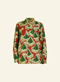 Online Kit - Long Sleeve - Burgundy Sailing Boats Shirt Women Tops & Blouses | Shirts